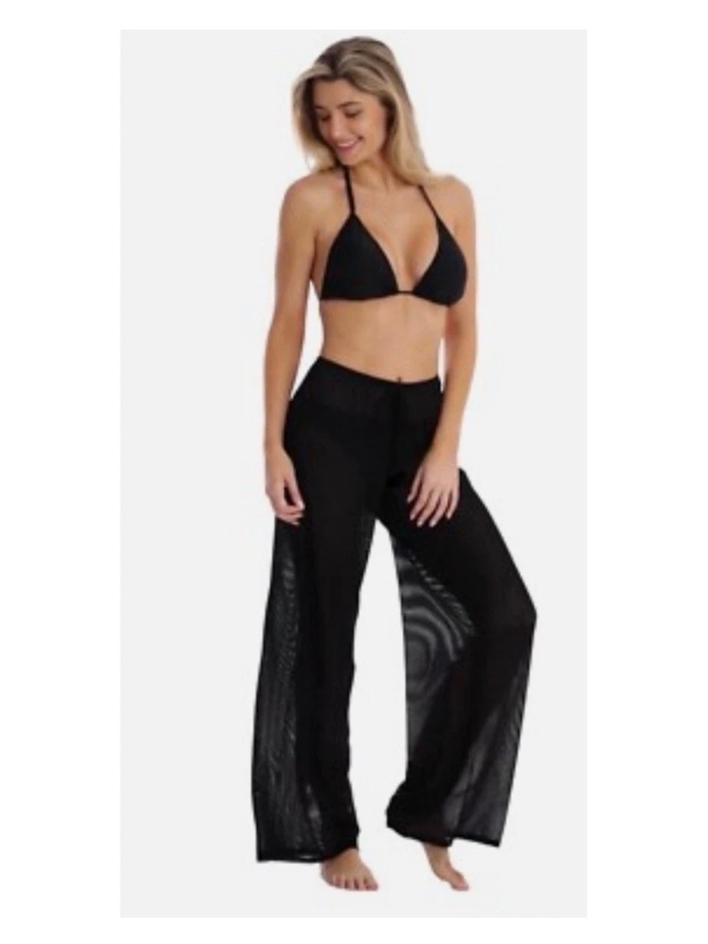 Anne Cole collection black mesh wide leg pants / cover-up